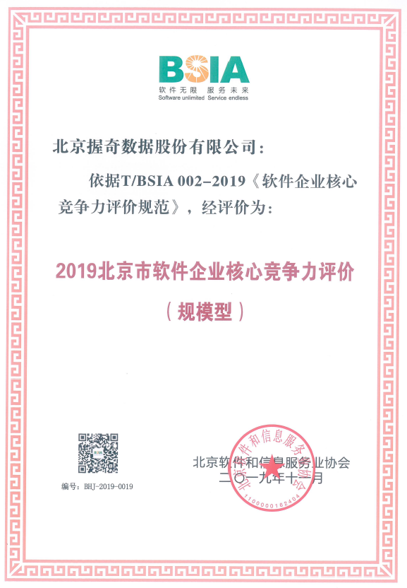 握奇荣登2019“北京软件和信息服务业综合实力百强企业”及“北京市软件企业核心竞争力评价”榜单